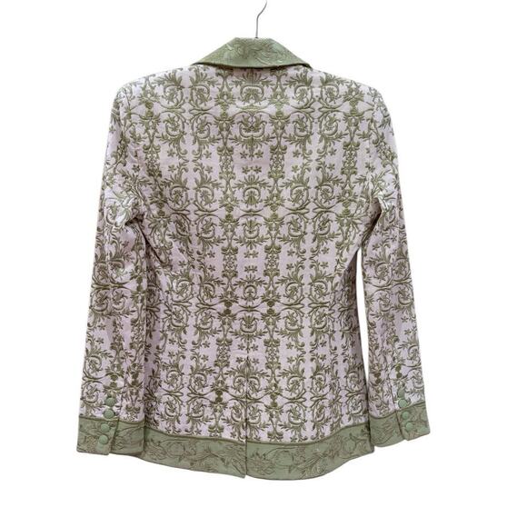 Alice + Olivia Macey Embroidered Cotton Linen Blazer Republic Geo Green Size 2 - Picture 11 of 16